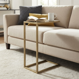 Ultra-Modern Gold Metal C-Shaped Side Table with Minimalist Open Frame and Space-Saving Design