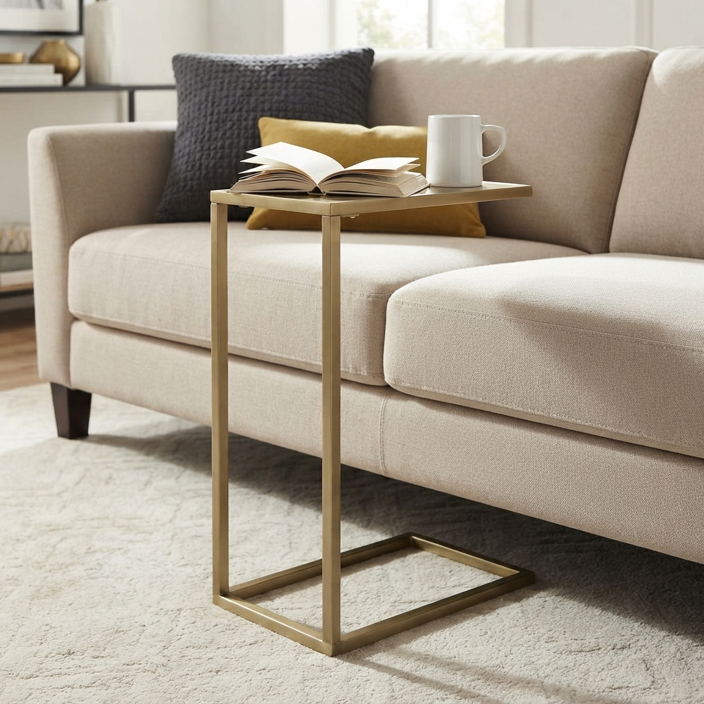 Ultra-Modern Gold Metal C-Shaped Side Table with Minimalist Open Frame and Space-Saving Design