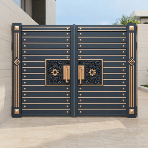 Modern Apollo Panelling Double Swing Main Gate (Navy Blue & Rose Gold)