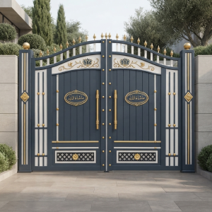 Royal Navy Blue & Gold Double Swing Main Gate with MashaAllah Calligraphy