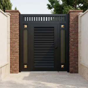 Modern Matte Black & Gold Single Swing Pedestrian Gate