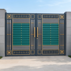 Modern Teal, Navy Blue & Gold Geometric Double Swing Main Gate