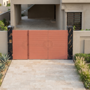 Modern Terracotta Mother-Child Main Gate with Greek Key Detailing